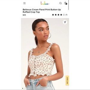 Lulu's Bellevue Cream Floral Button-Up Ruffled
Crop Top